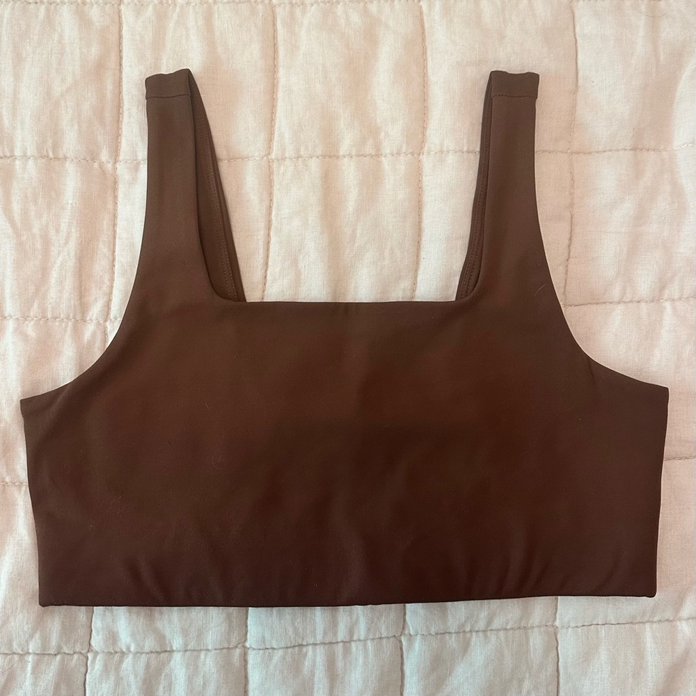 Girlfriend Collective Tommy Cropped Bra, M, Brown (Earth)
